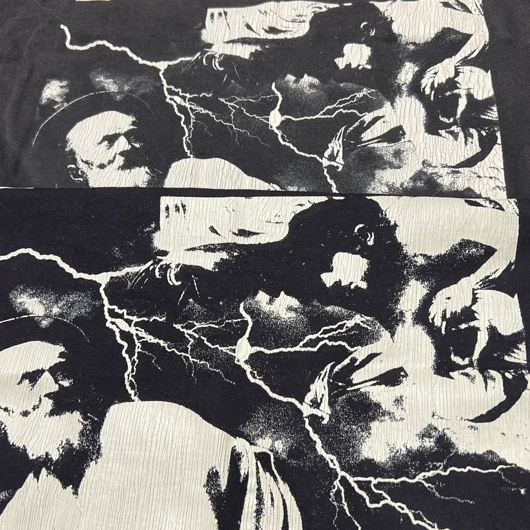Top printing technology Purchasing agent level SAINT Mxxxxxx LS TEE/TEMPEST/BLK 'TEMPEST SAINT' Storm Religious Saint Crack Retro Vulcanization Rewashed Water Long Sleeves Washed Black S-XL Assute Dyeing Multi-digit horse fading process Hand polished hanging holes Full of old feel